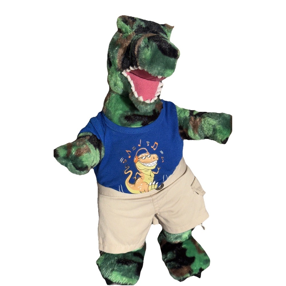 Build A Bear Workshop 2021 Camo T-Rex Dinosaur‎ Green Plush 17" Outfit